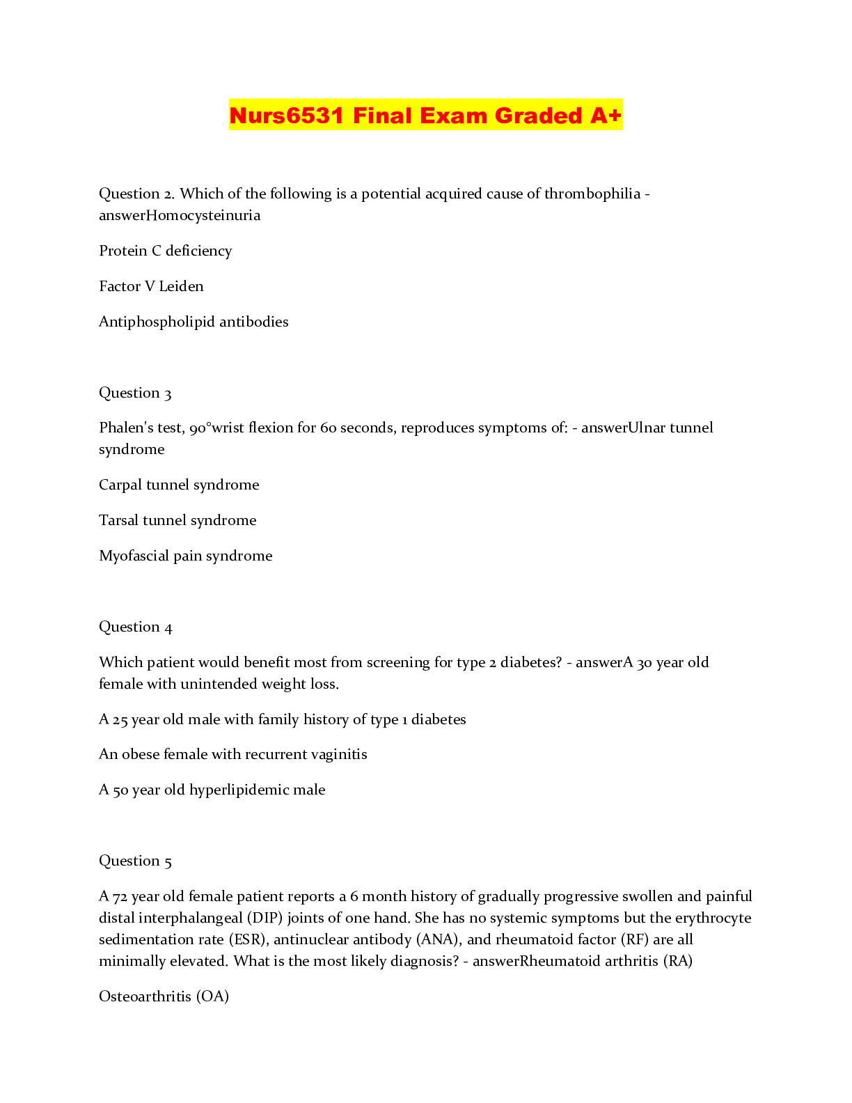 Preview image of Nurs6531 Final Exam Graded A+ document